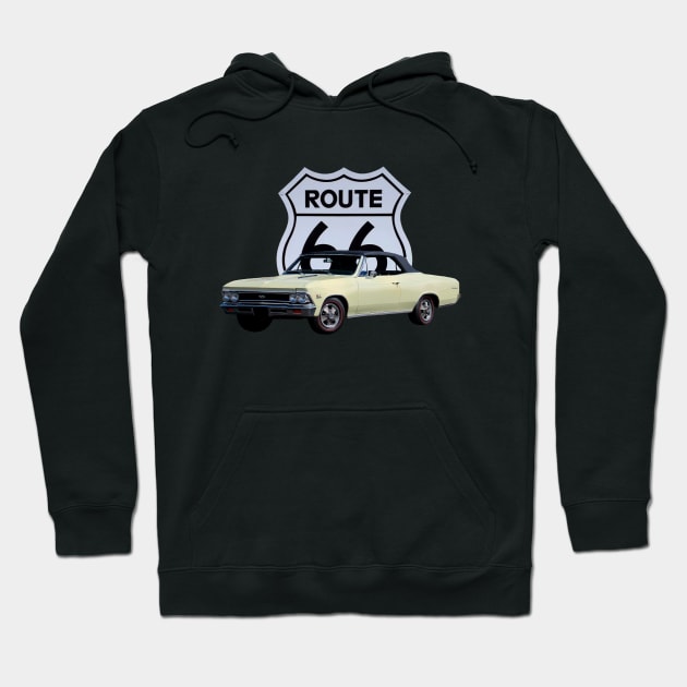 1966 Chevelle in our route 66 series on back Hoodie by Permages LLC